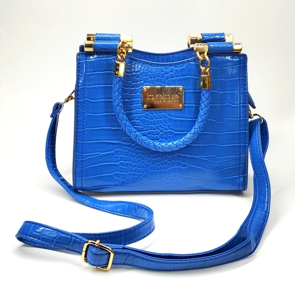 Bebe Los Angeles Blue Reptile Embossed Shoulder Bag EUC - Picture 1 of 16